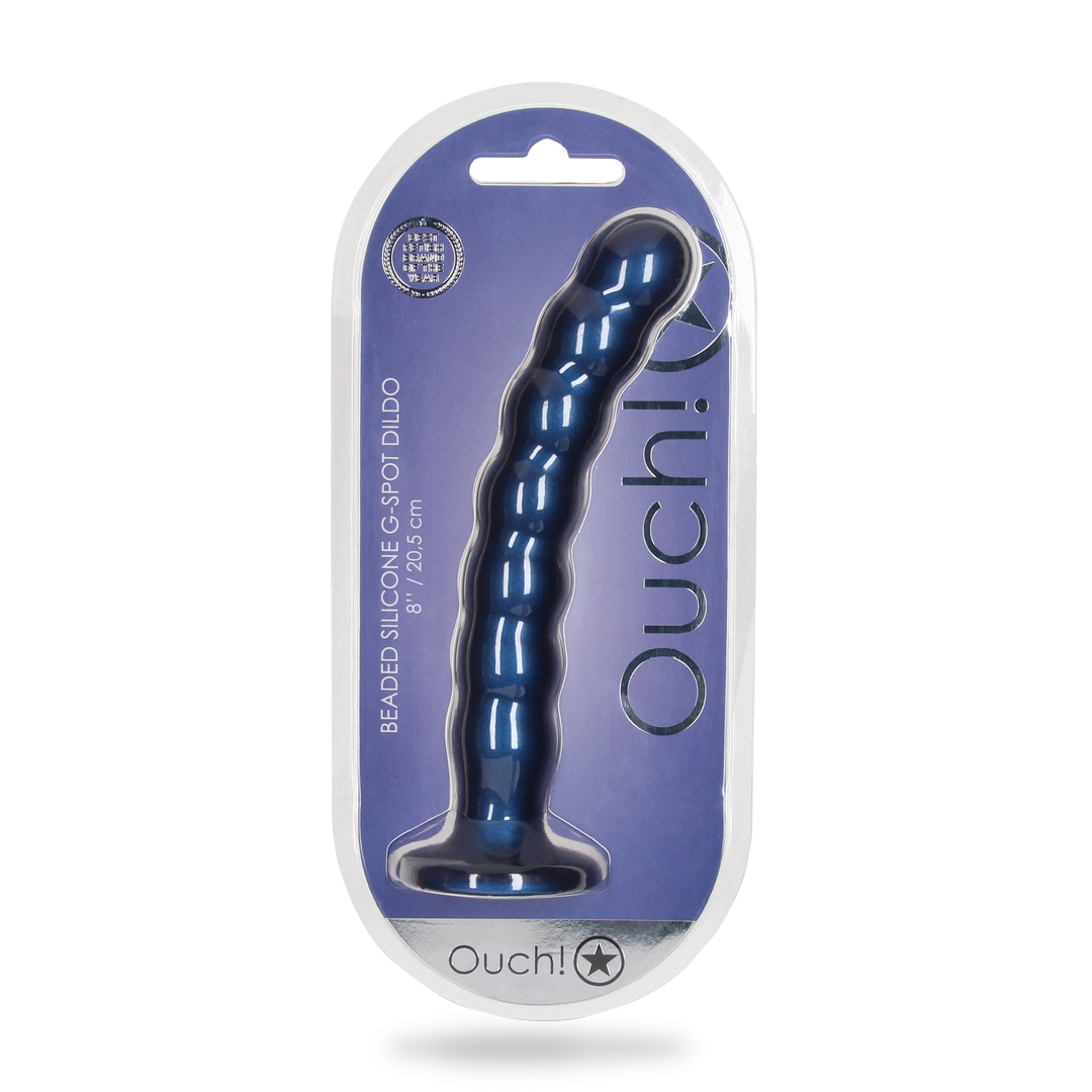 Beaded Silicone G-Spot Dildo - 8'' / 20,5 cm - Metallic Blue