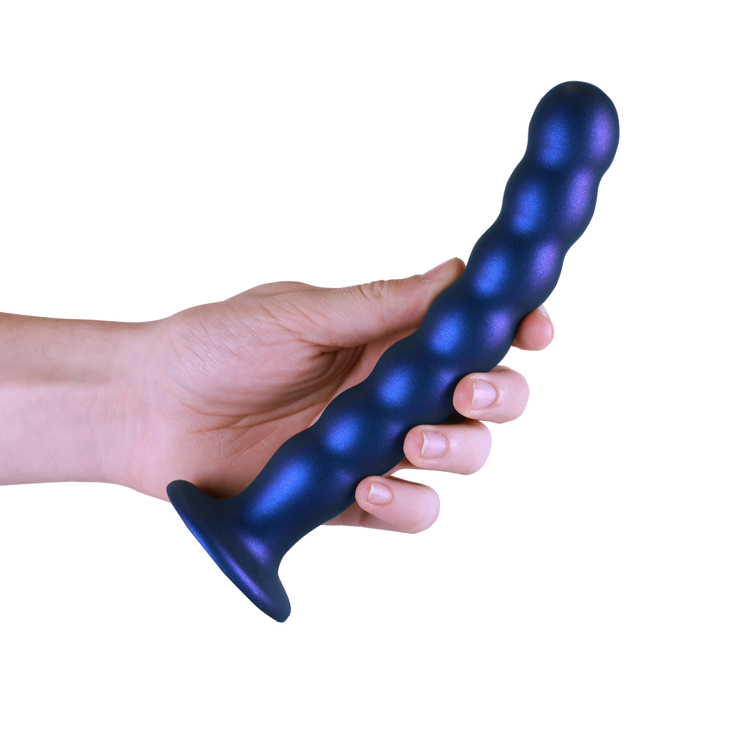 Beaded Silicone G-Spot Dildo - 8'' / 20,5 cm - Metallic Blue