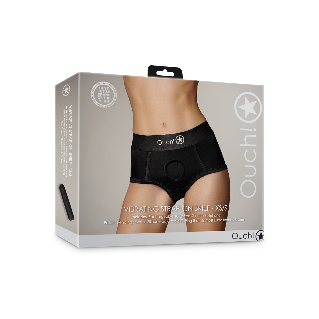 Vibrating Strap-on Brief - XS/S - Black