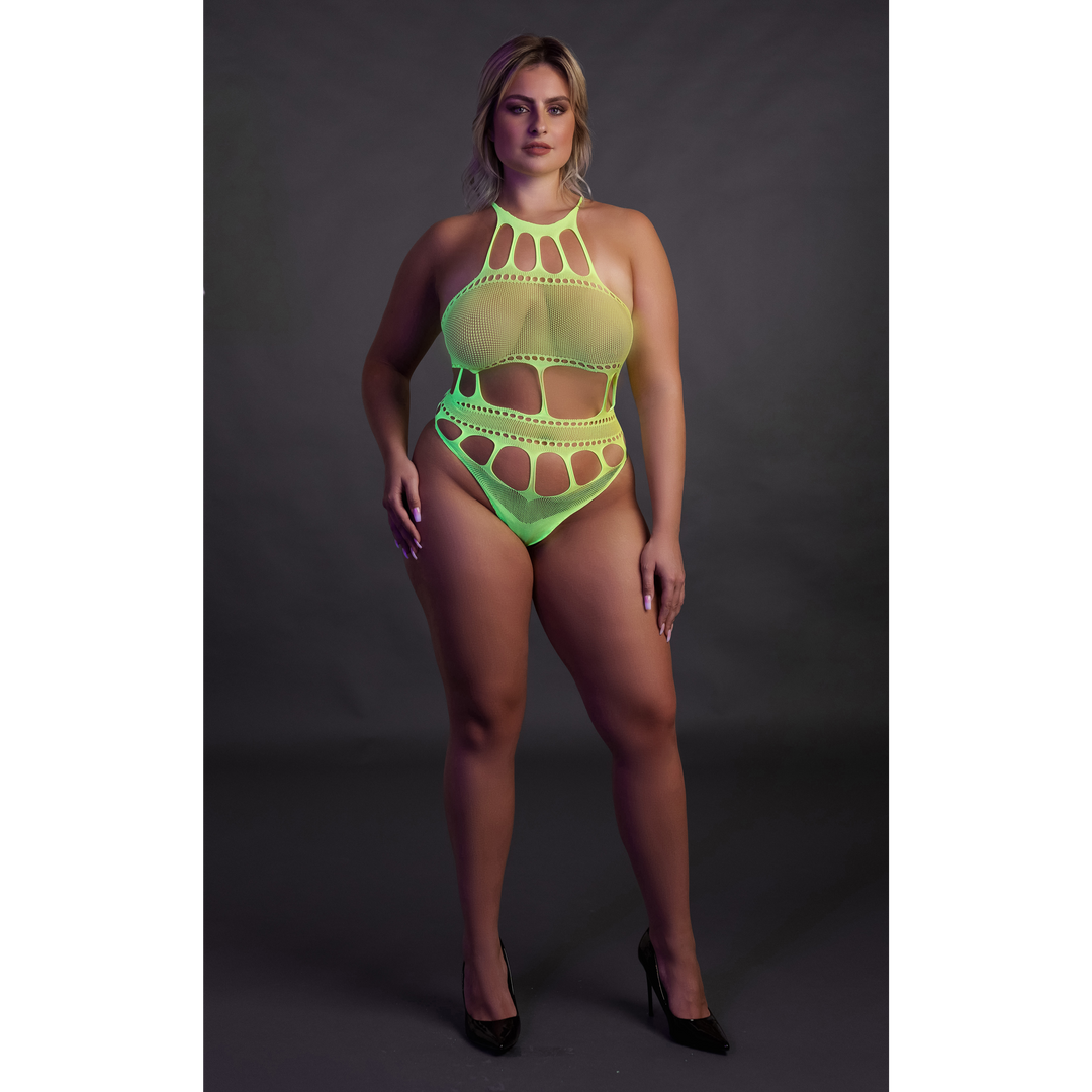 Body with Grecian Neckline - Plus Size - Neon Green