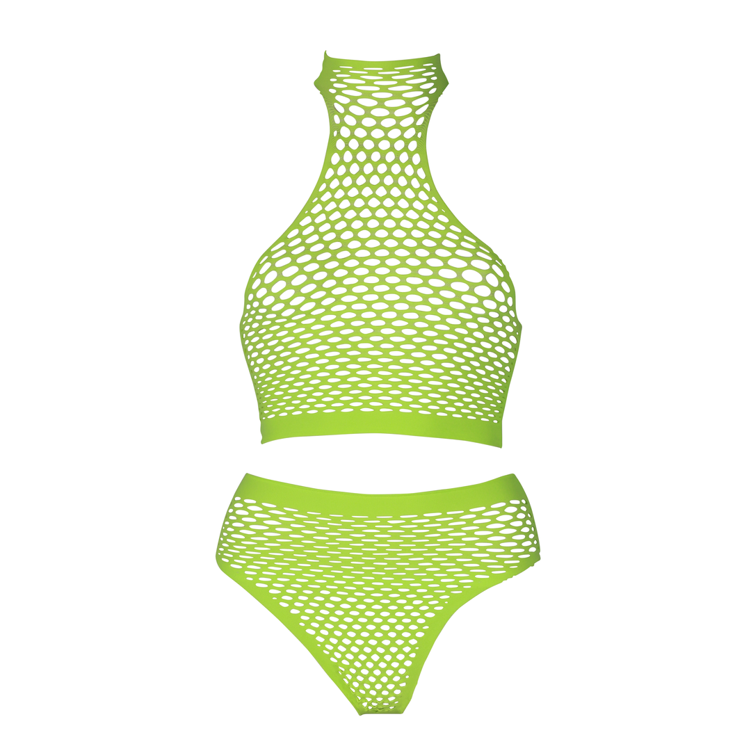 Turtle Neck and High Waist Slip - Plus Size - Neon Green