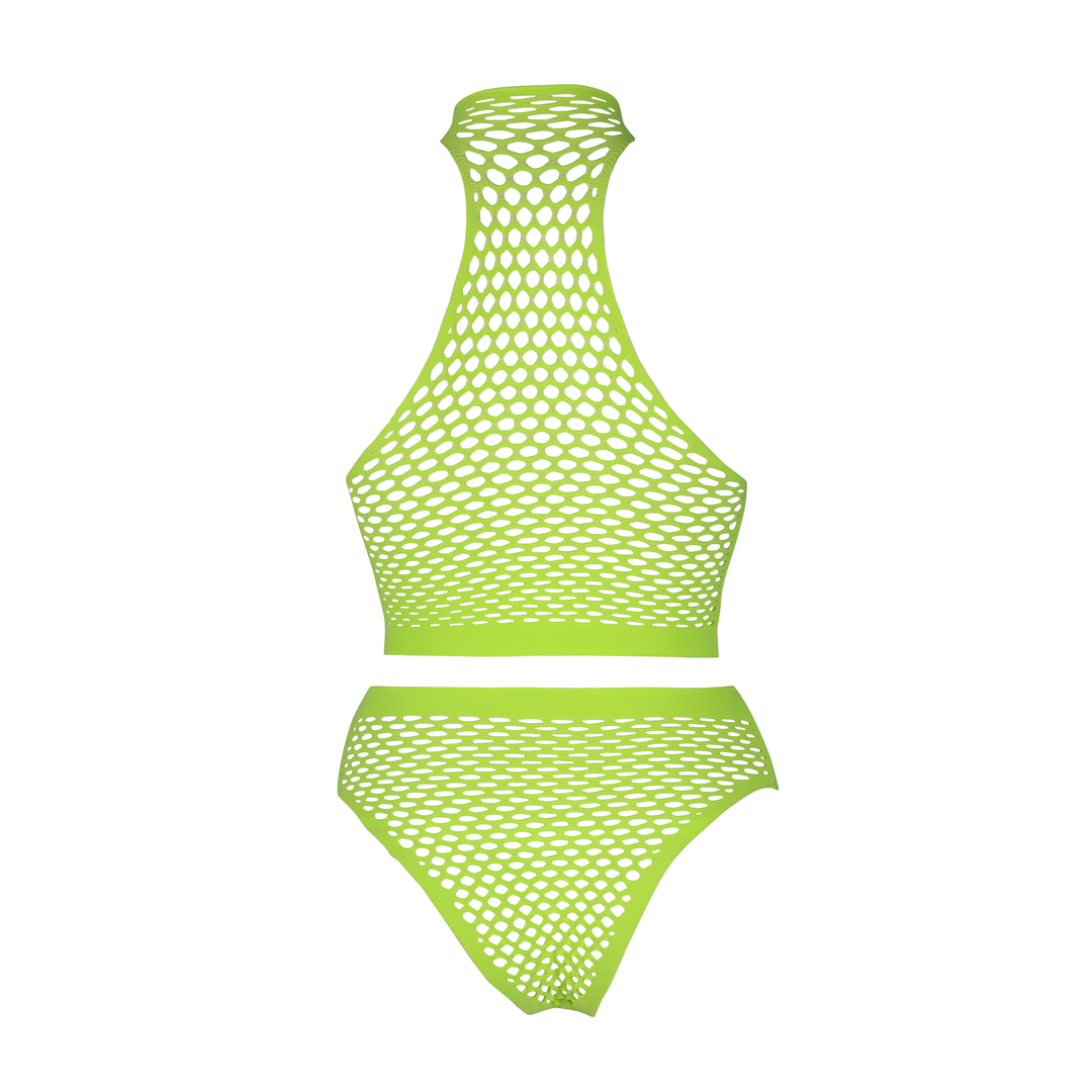 Turtle Neck and High Waist Slip - Plus Size - Neon Green