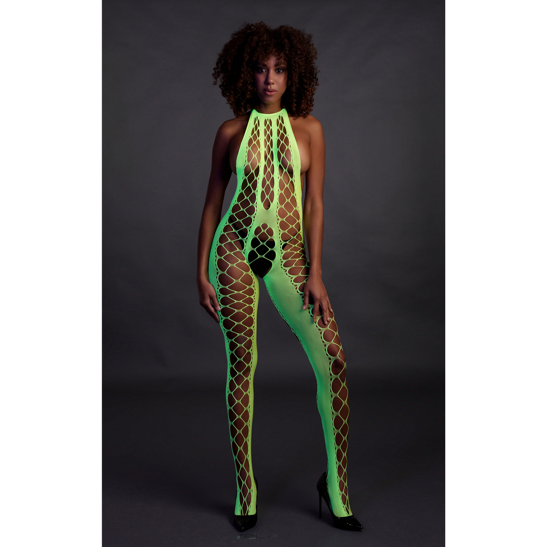 Bodystocking with Halterneck - One Size - Neon Green