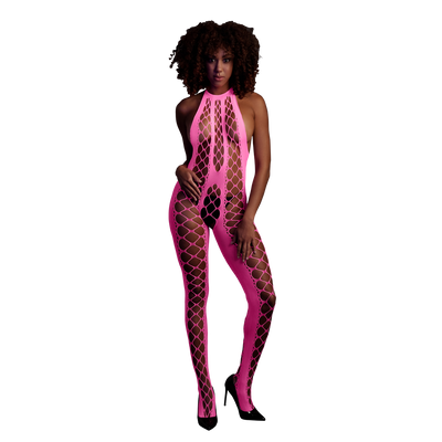 Bodystocking with Halterneck - One Size - Neon Pink