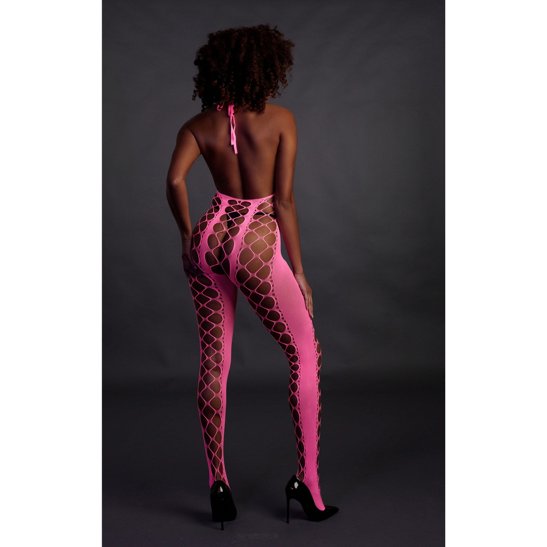 Bodystocking with Halterneck - One Size - Neon Pink