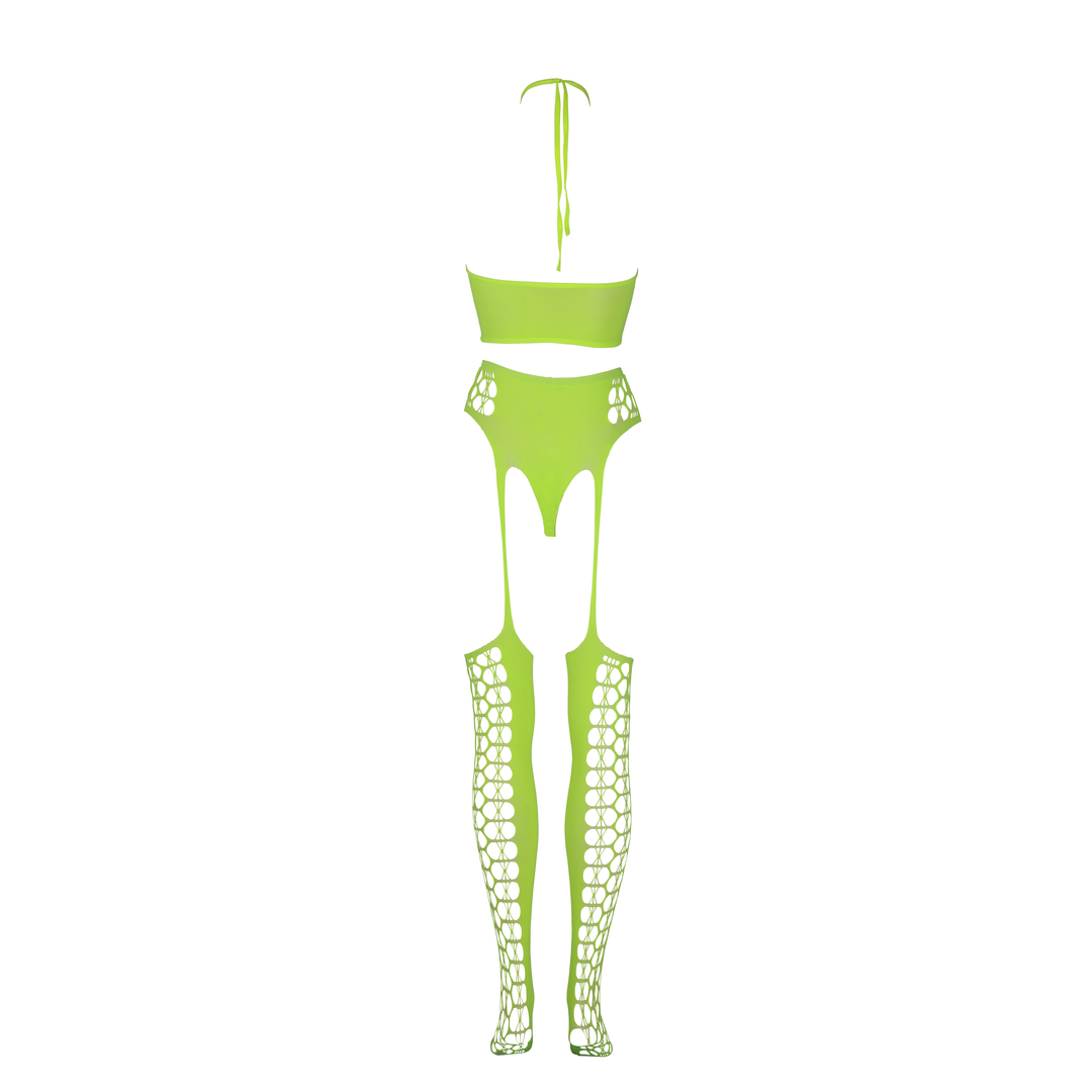 Two Piece with Crop Top and Stockings - One Size - Neon Green