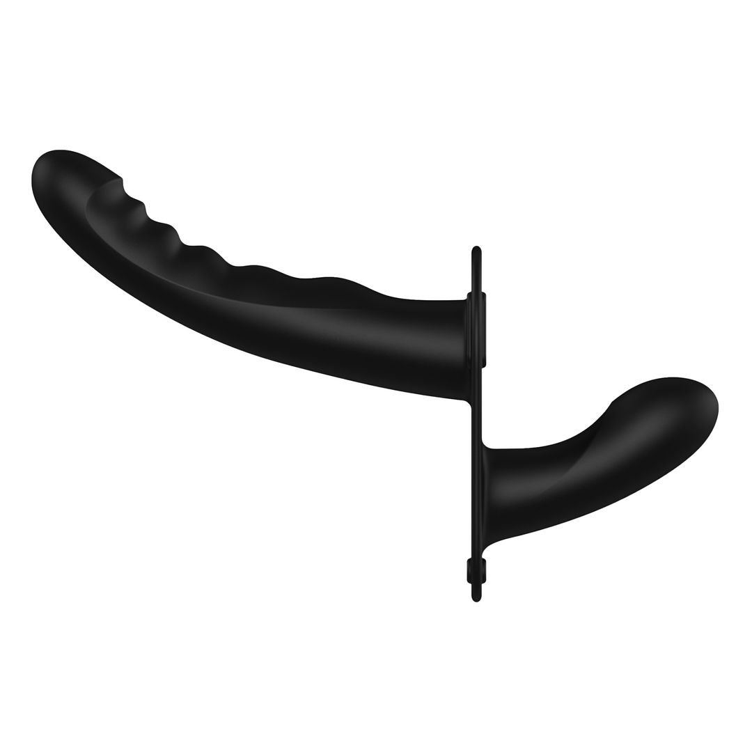 Dual Silicone Ribbed Strap-On - Verstellbar - Schwarz