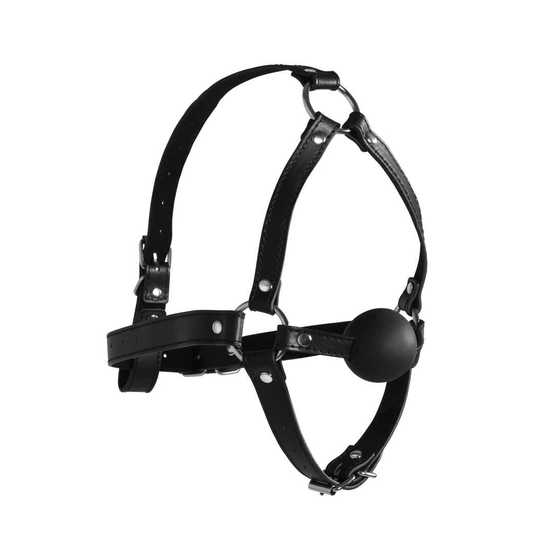 Head Harness with Solid Ball Gag - Black