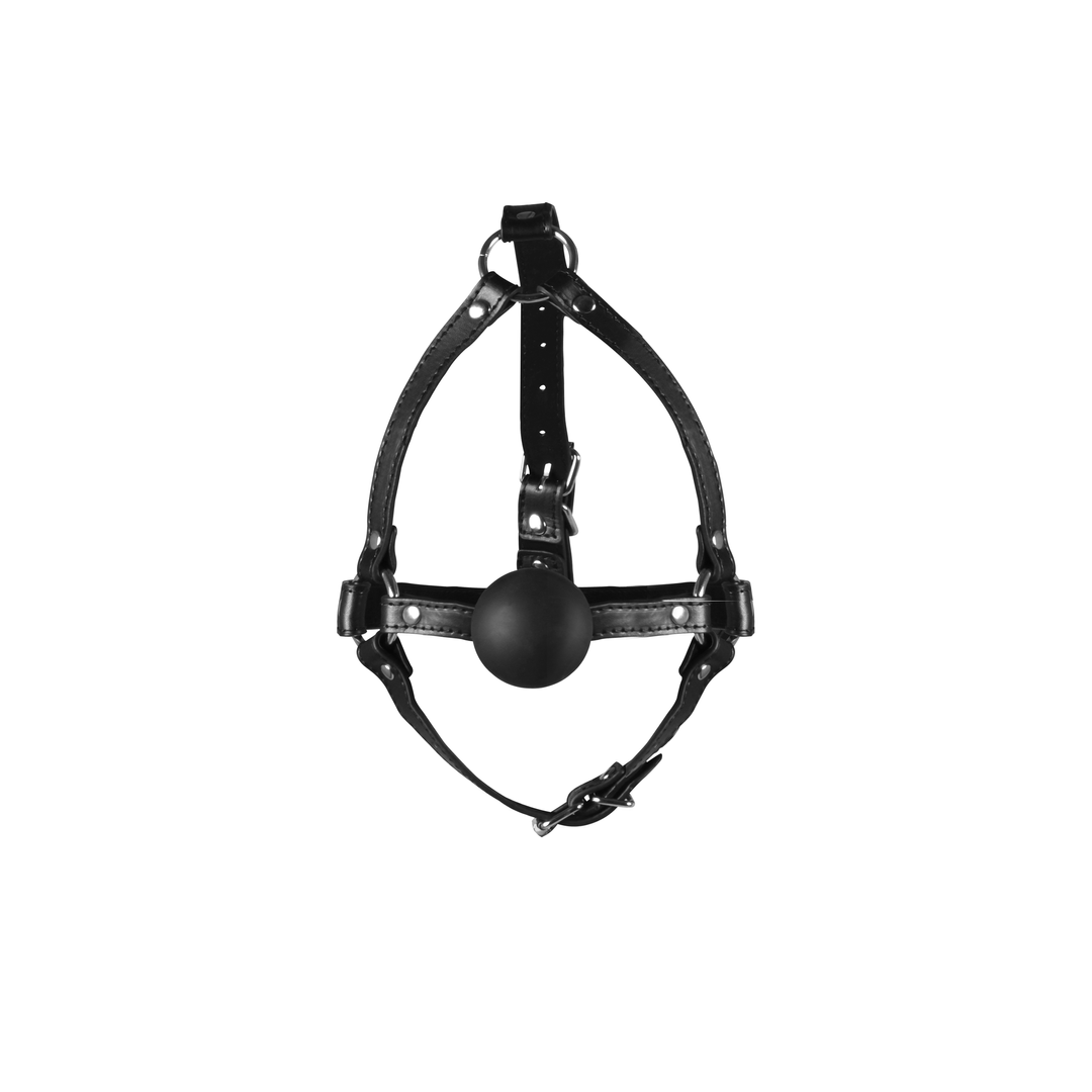 Head Harness with Solid Ball Gag - Black