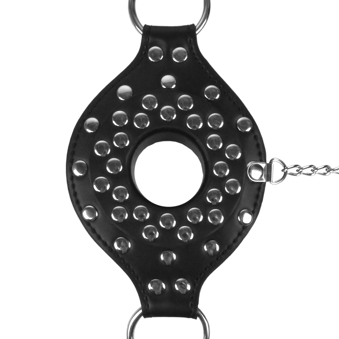 Open Mouth Gag Head Harness with Plug Stopper - Black