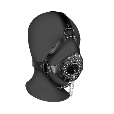 Open Mouth Gag Head Harness with Plug Stopper - Black