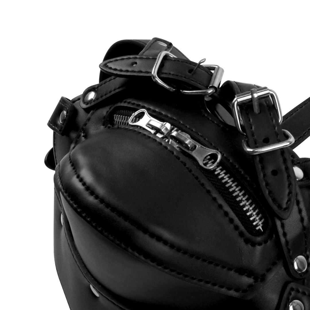 Head Harness with Zip-up Mouth and Lock - Black