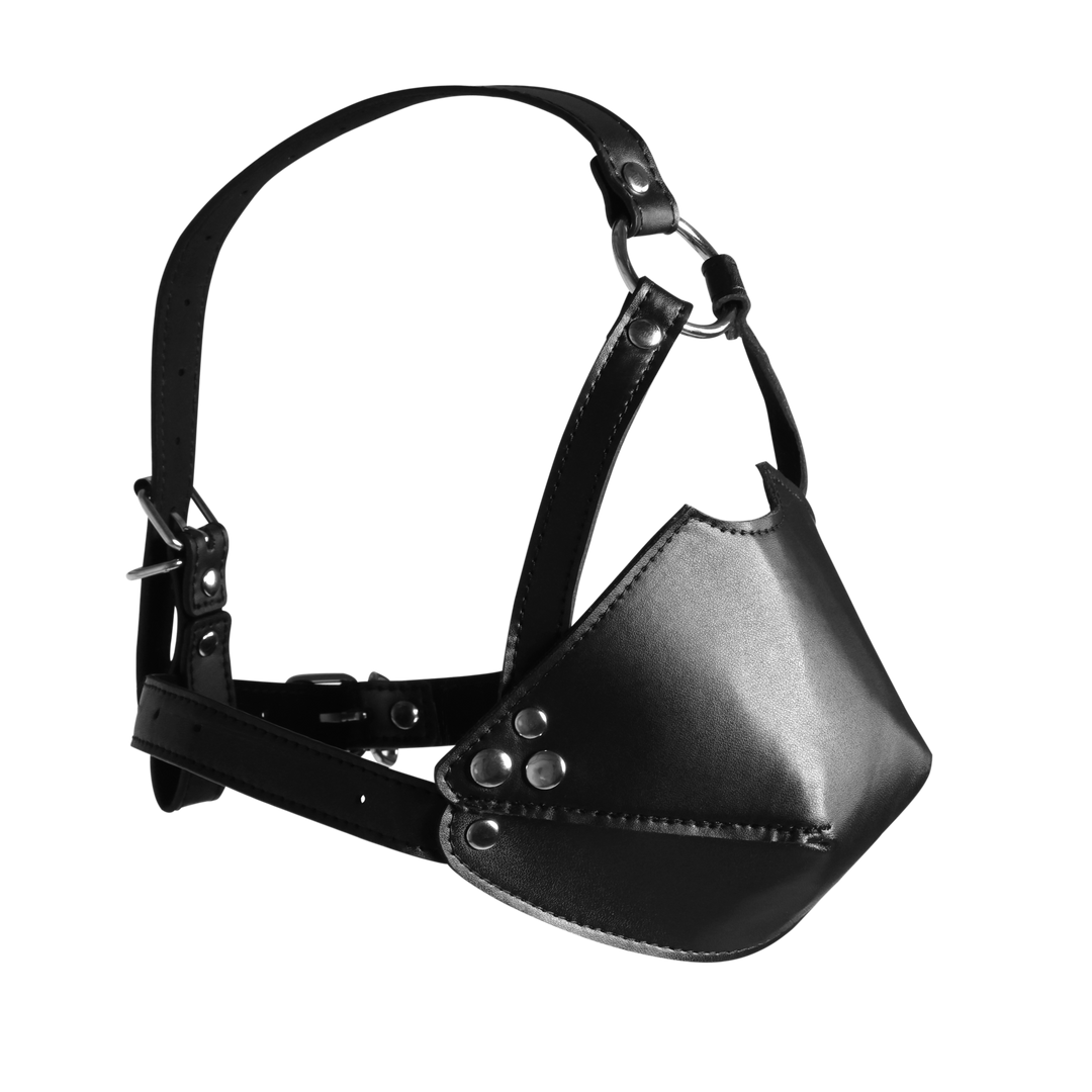 Head Harness with Mouth Cover and Solid Ball Gag - Black