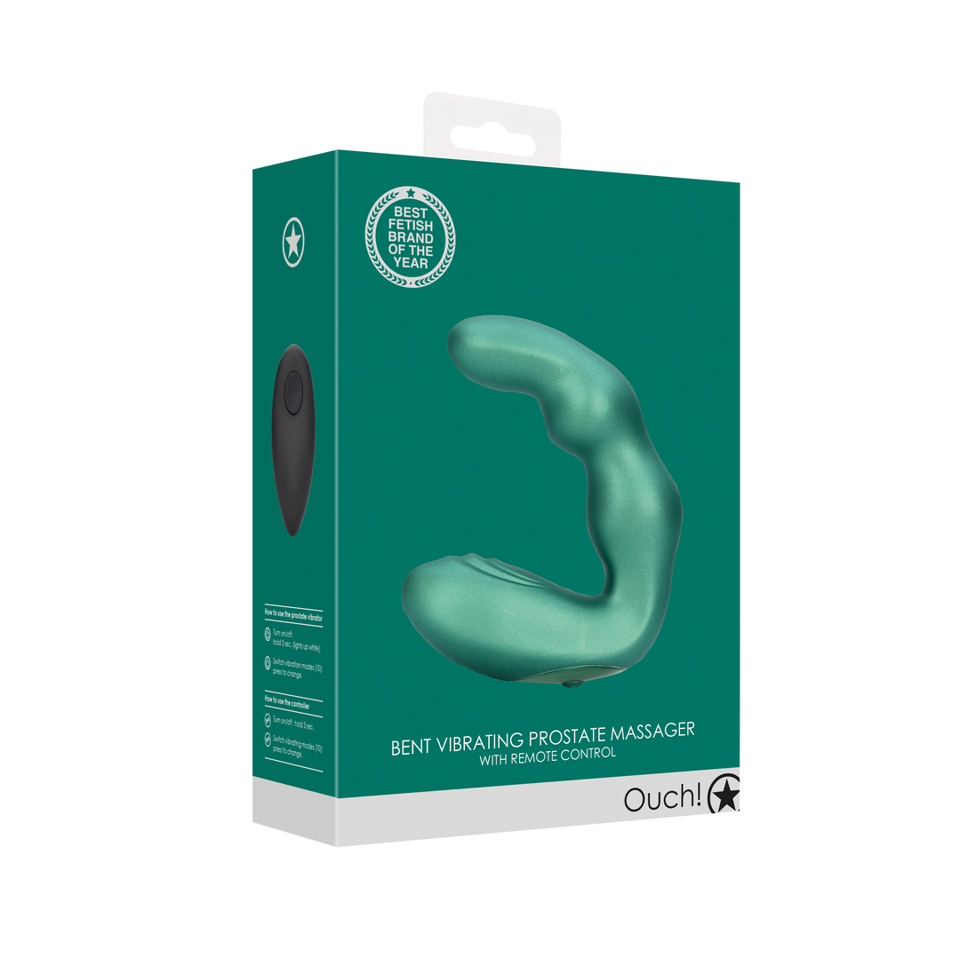 Bent Vibrating Prostate Massager with Remote Control - Metallic Green