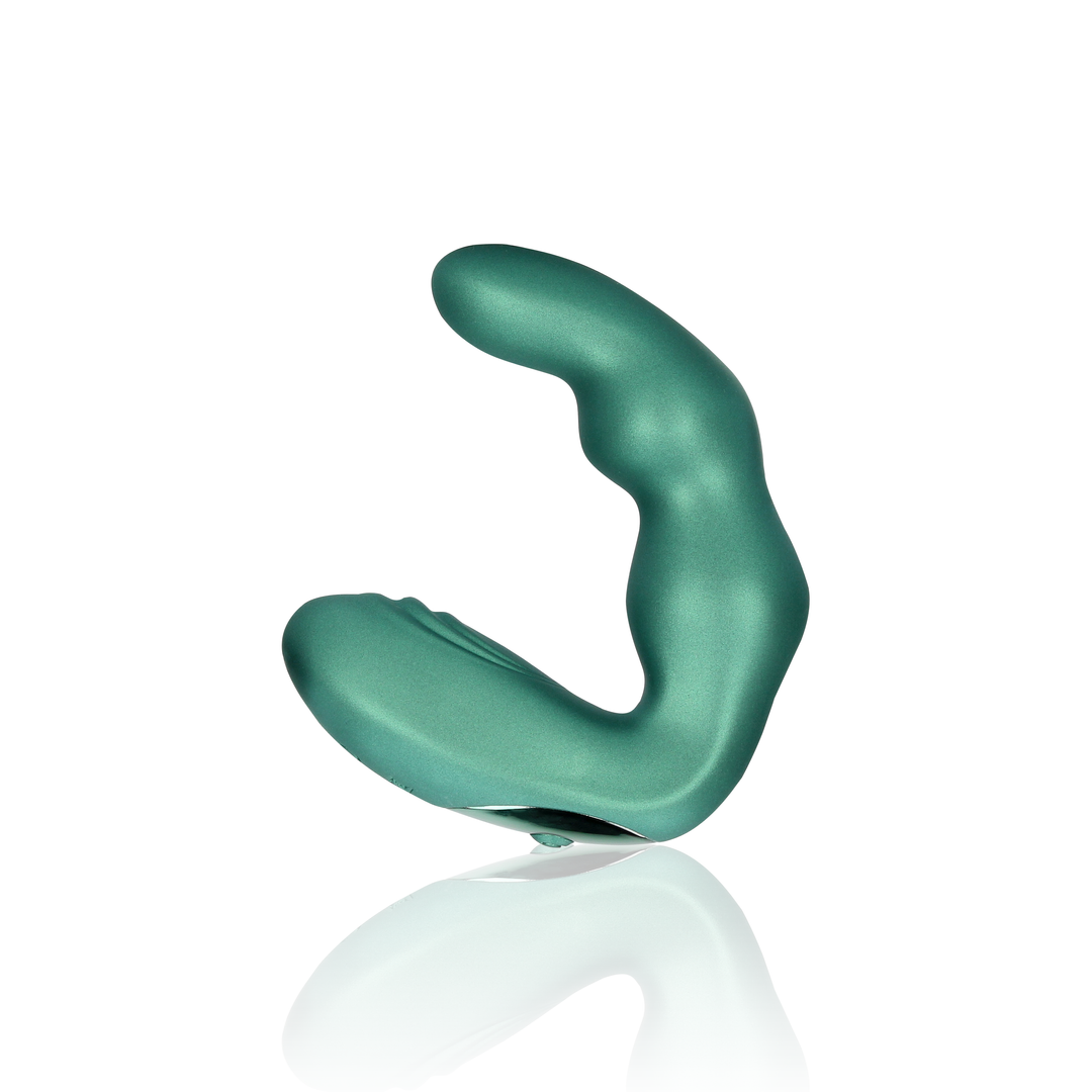 Bent Vibrating Prostate Massager with Remote Control - Metallic Green