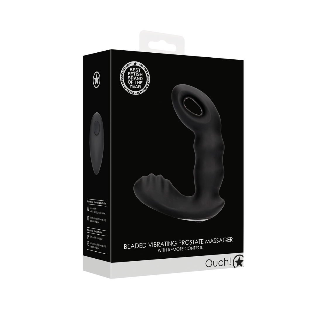 Beaded Vibrating Prostate Massager with Remote Control - Black