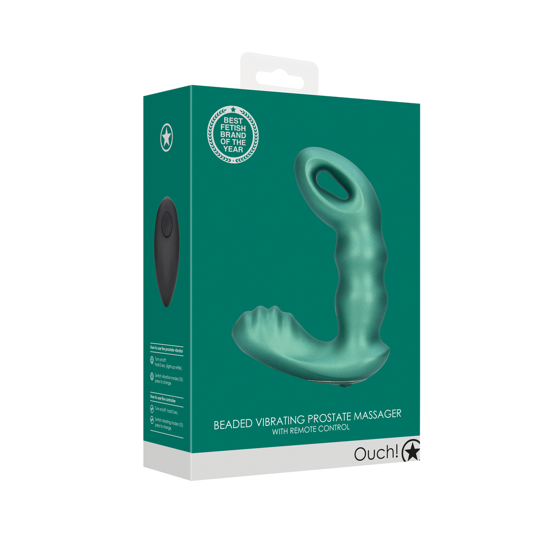 Beaded Vibrating Prostate Massager with Remote Control - Metallic Green