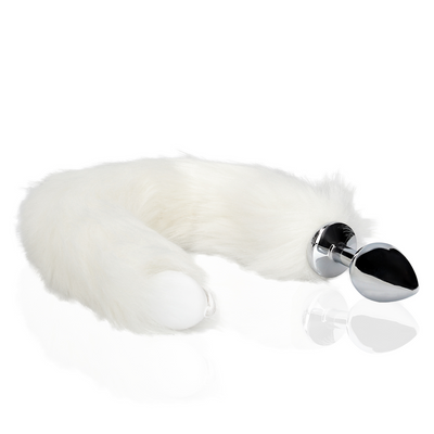 Light-up Fox Tail with Metal Butt Plug - White