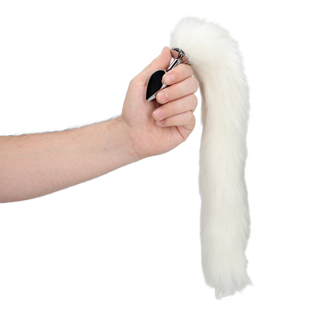 Light-up Fox Tail with Metal Butt Plug - White