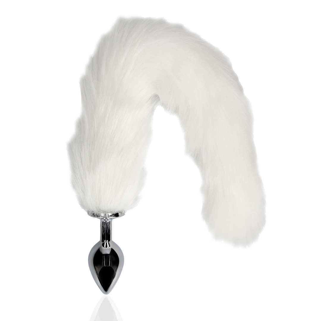 Fox Tail with Metal Butt Plug - White