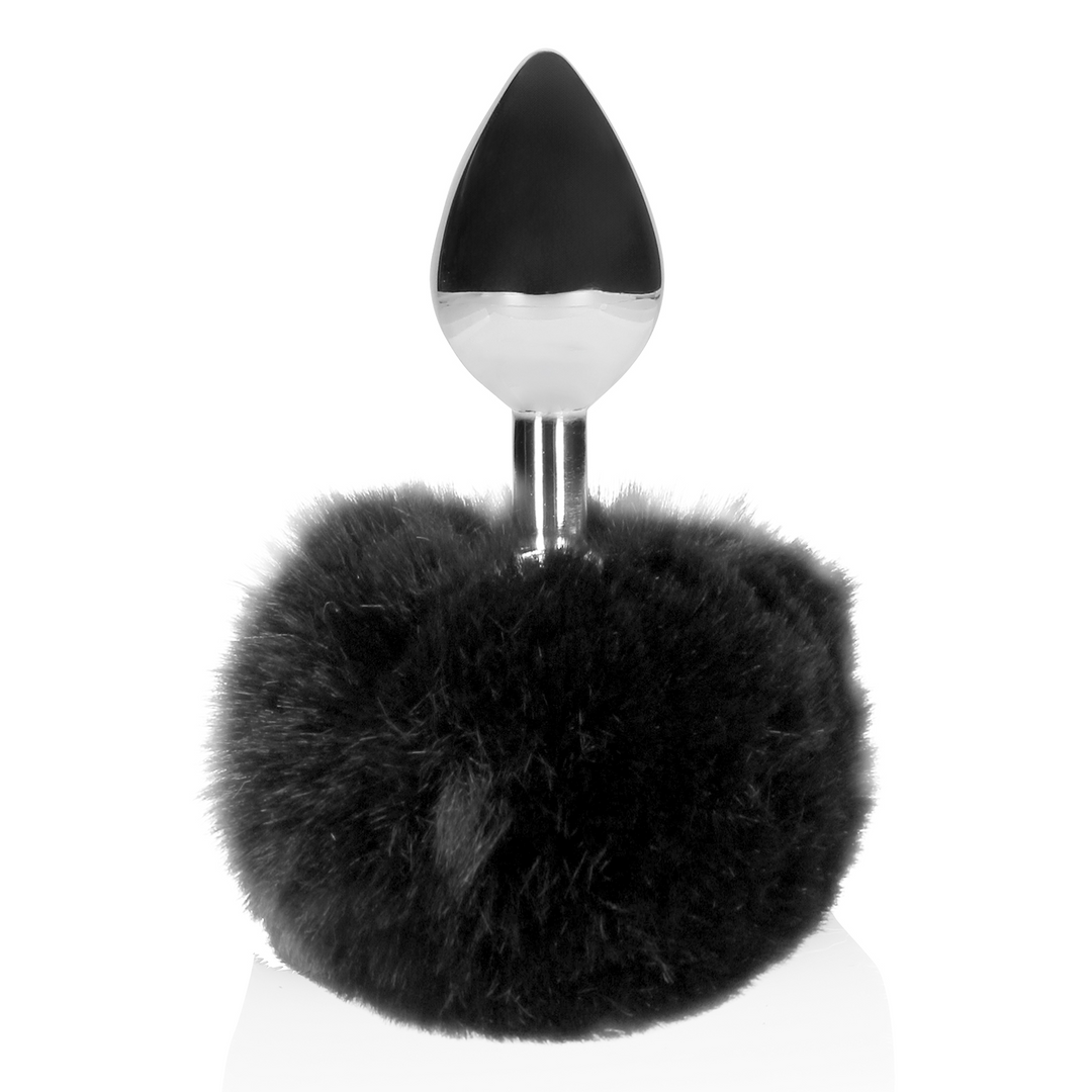 Bunny Tail with Metal Butt Plug - Black