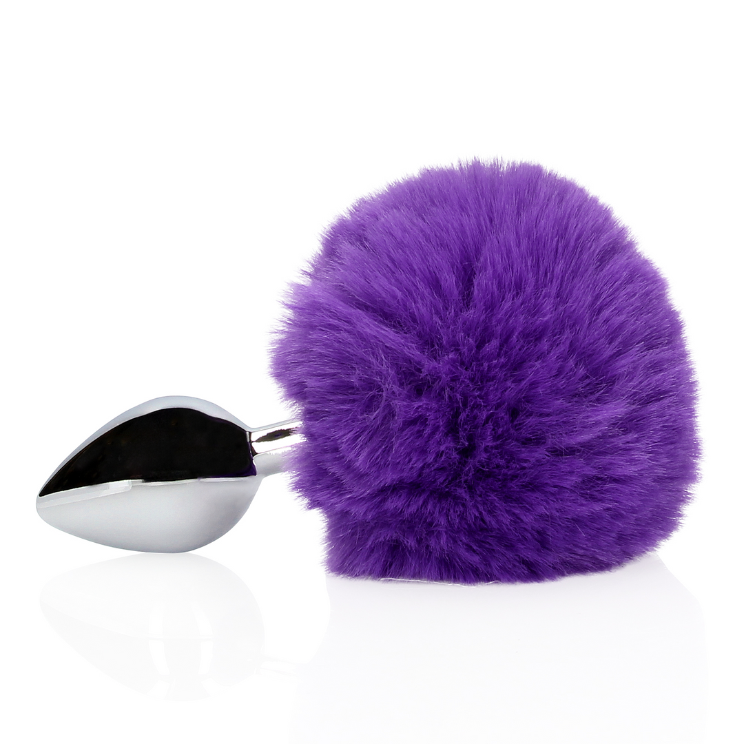 Bunny Tail with Metal Butt Plug - Purple