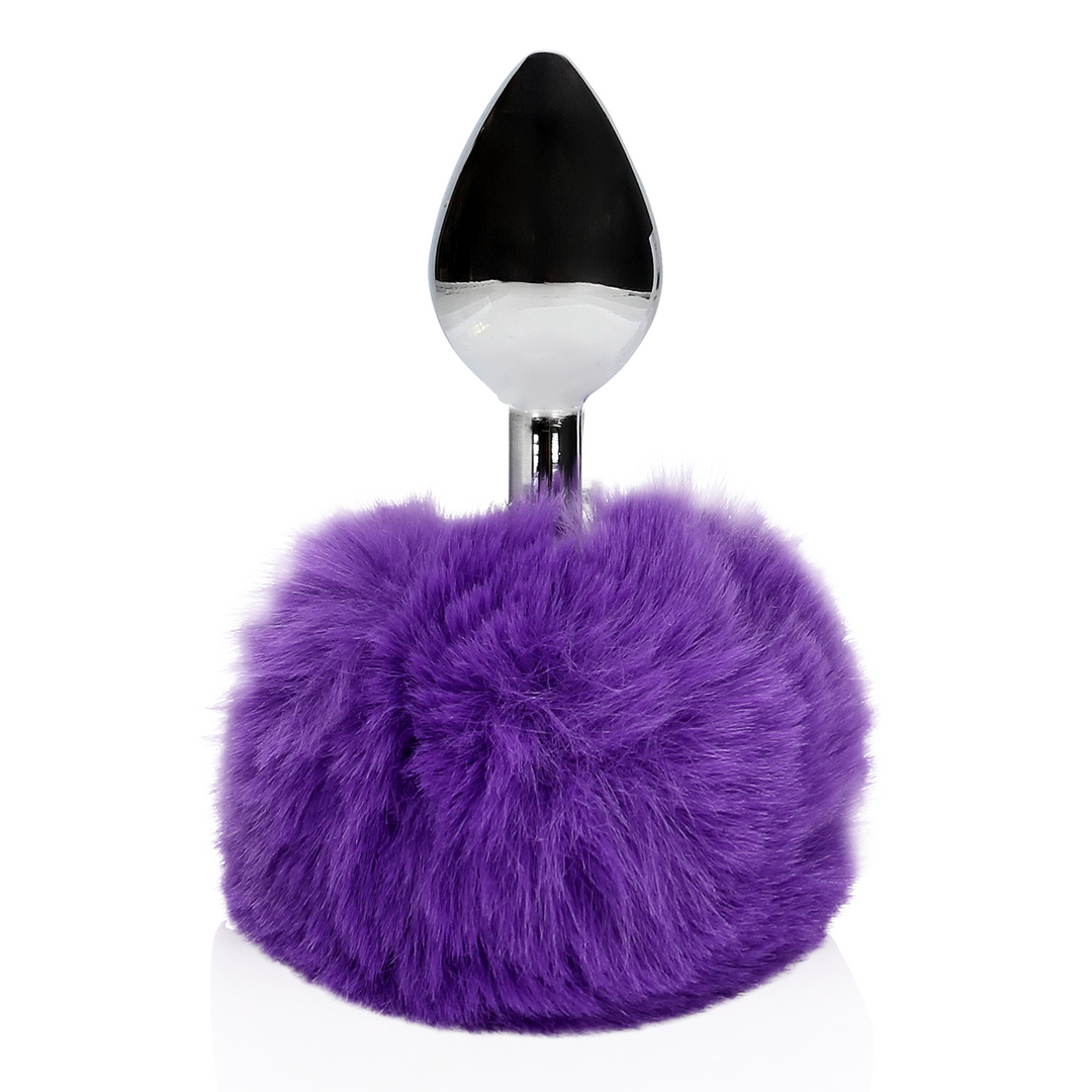 Bunny Tail with Metal Butt Plug - Purple