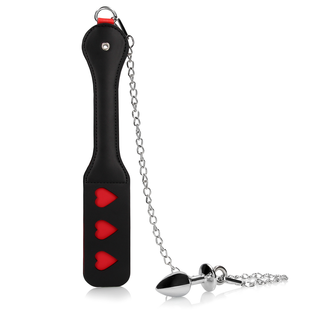 Herz Paddle mit Metall Anal Plug - Schwarz