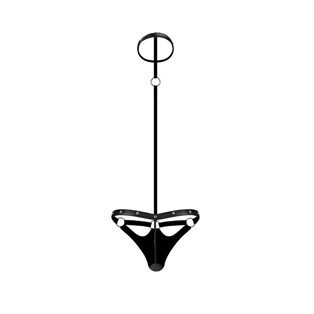 Tormentor - One Piece Choker G-String with Contour Peek-a-Boo Pouch - S/M - Black