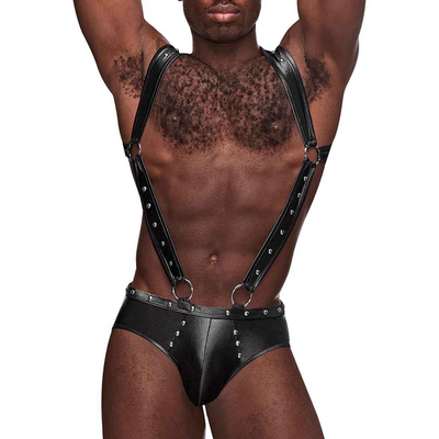 Uranus - Harness Stil Offene Rückseite Jock Briefs mit Suspender Straps - L/XL - Schwarz