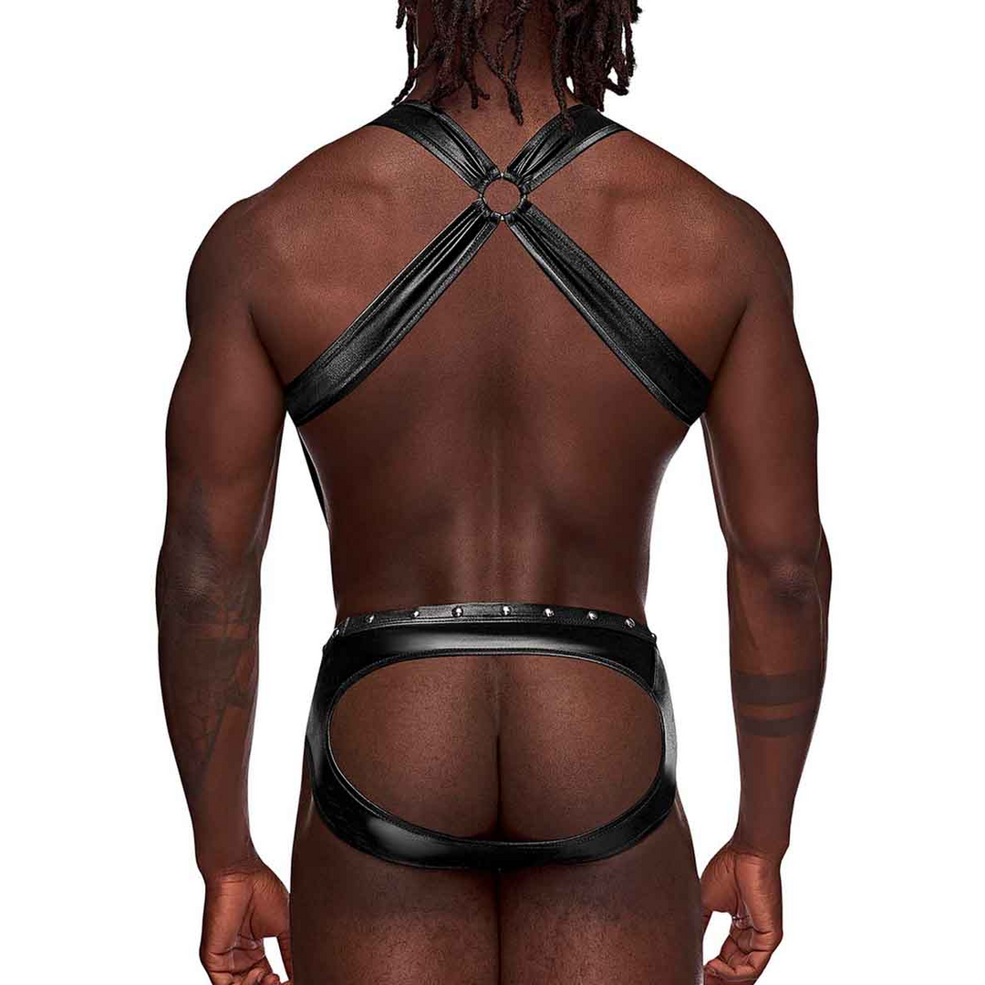 Uranus - Harness Stil Offene Rückseite Jock Briefs mit Suspender Straps - L/XL - Schwarz