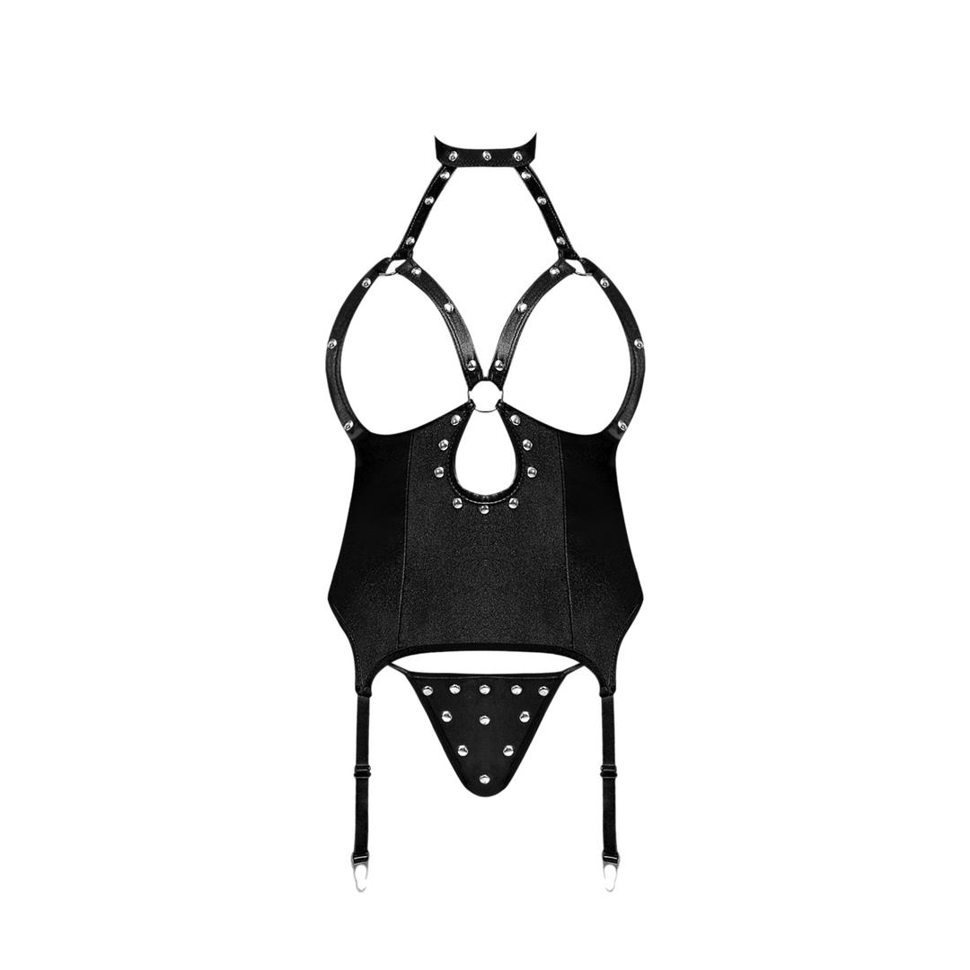 Mistress - Sexy Imitation Leather Corset and G-String with Studs - 2X