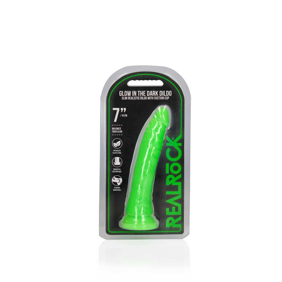 Schlanker realistischer Dildo mit Saugnapf - Leuchtet im Dunkeln - 7'' / 18 cm