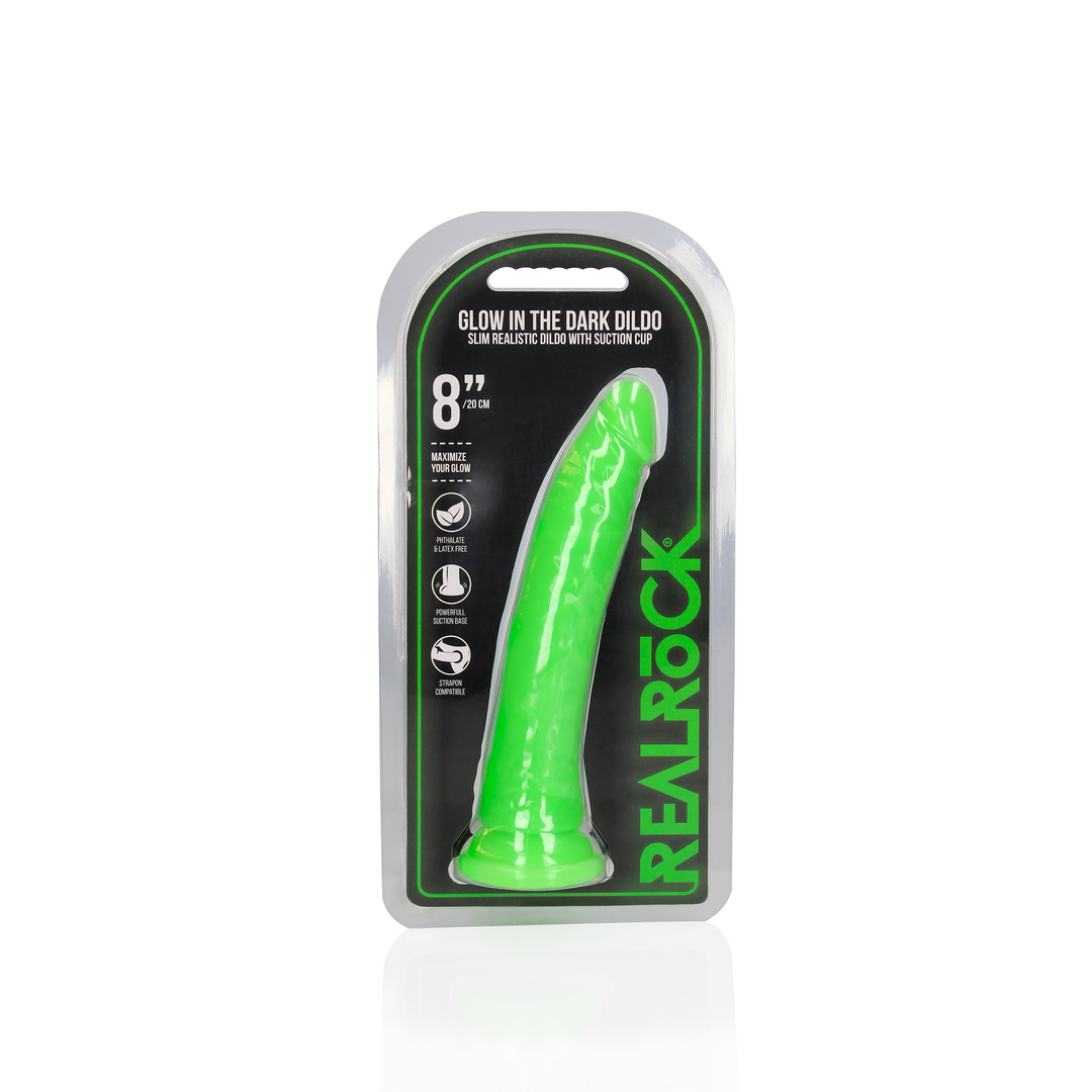 Slim Realistic Dildo mit Saugnapf - Glow in the Dark - 8'' / 20 cm