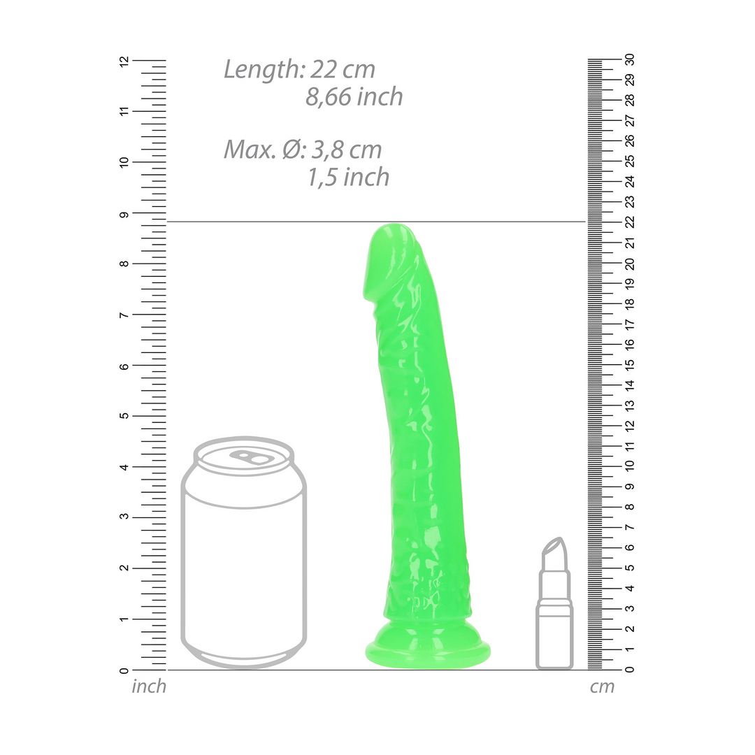 Slim Realistic Dildo mit Saugnapf - Glow in the Dark - 8'' / 20 cm