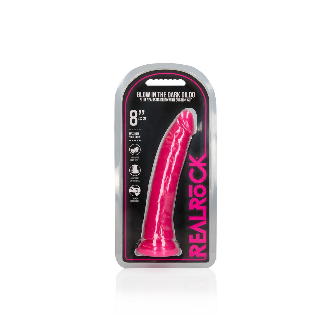 Slim realistischer Dildo mit Saugnapf - im Dunkeln leuchtend - 8'' / 20 cm