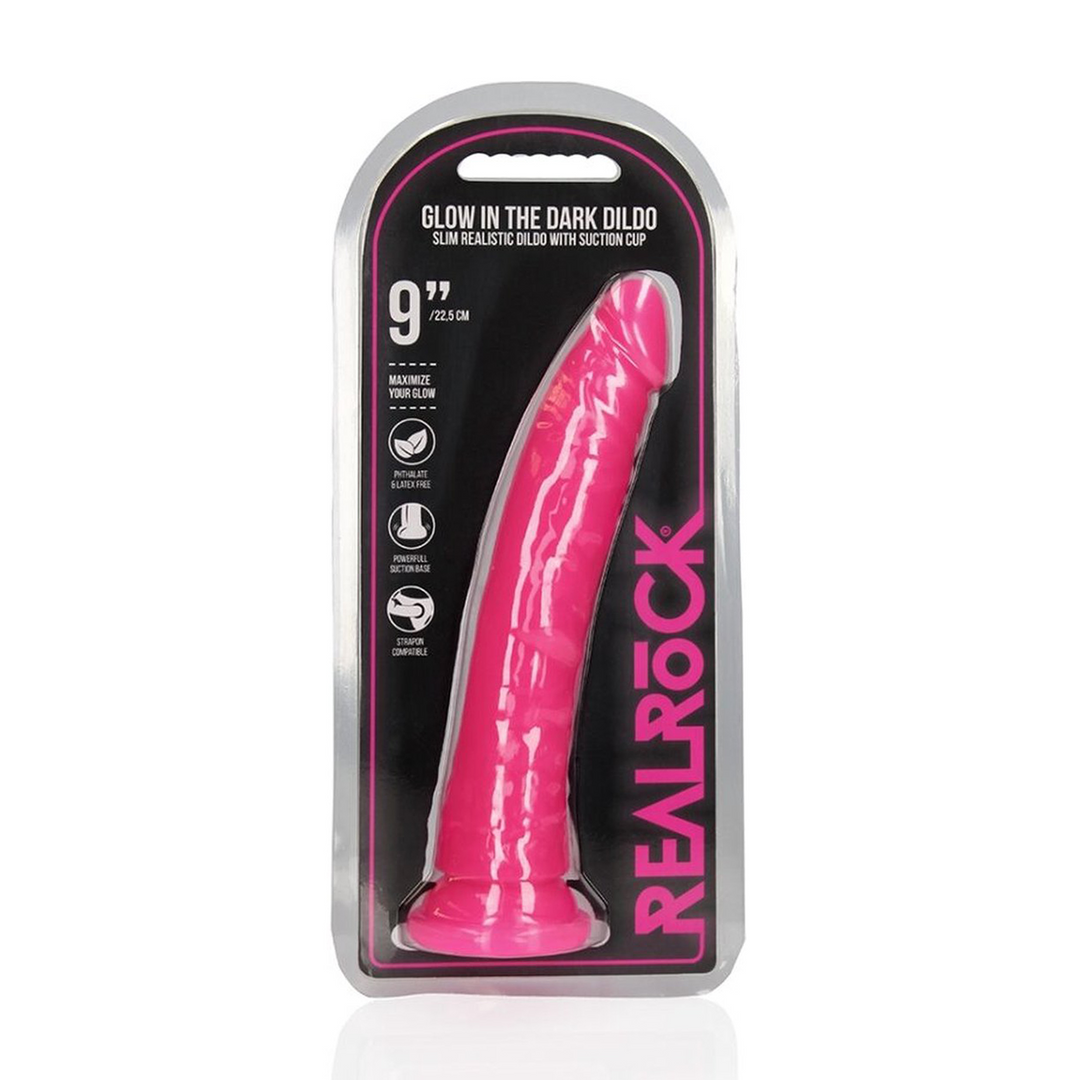 Slim Realistic Dildo with Suction Cup - Glow in the Dark - 9'' / 22,5 cm