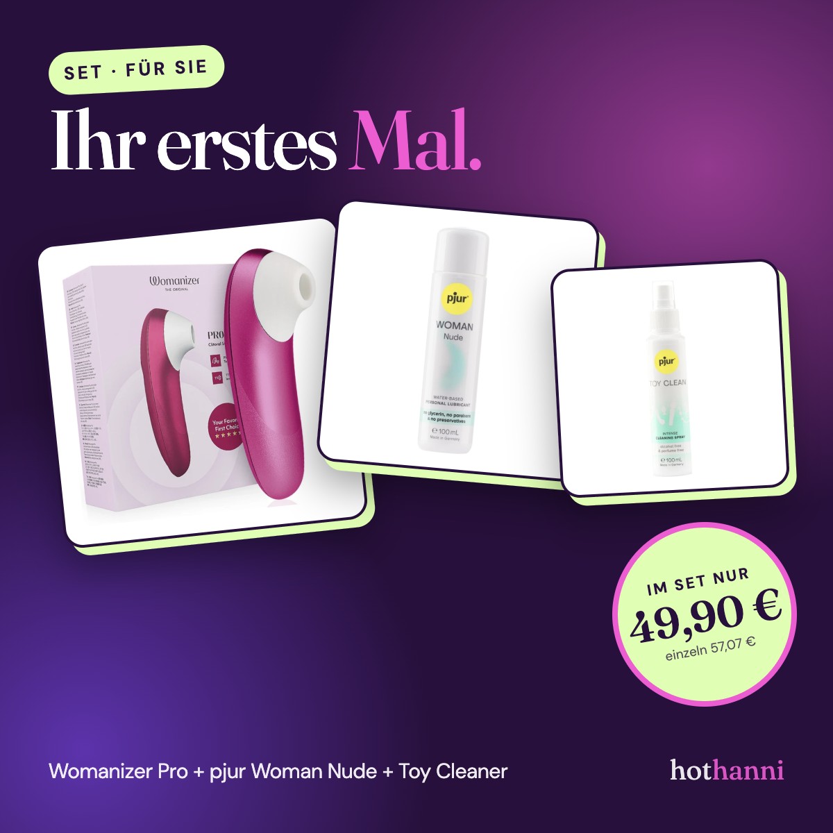 Set „Ihr erstes Mal“ – Womanizer Pro, Gleitgel & Toy Cleaner