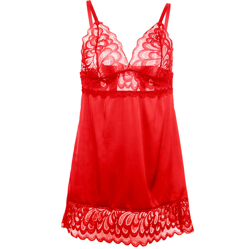 SUBBLIME - SATIN BABYDOLL MIT SPITZE ROT L/XL