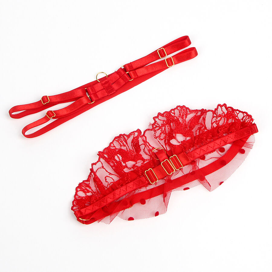 SUBBLIME - 957506 SPITZEN-BH UND STRUMPFBAND-SET ROT S/M