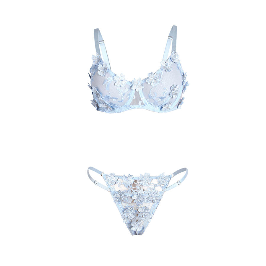 SUBBLIME - 957636 BH- UND SLIP-SET MIT BLUMENSTICKEREI HIMMELBLAU L/XL