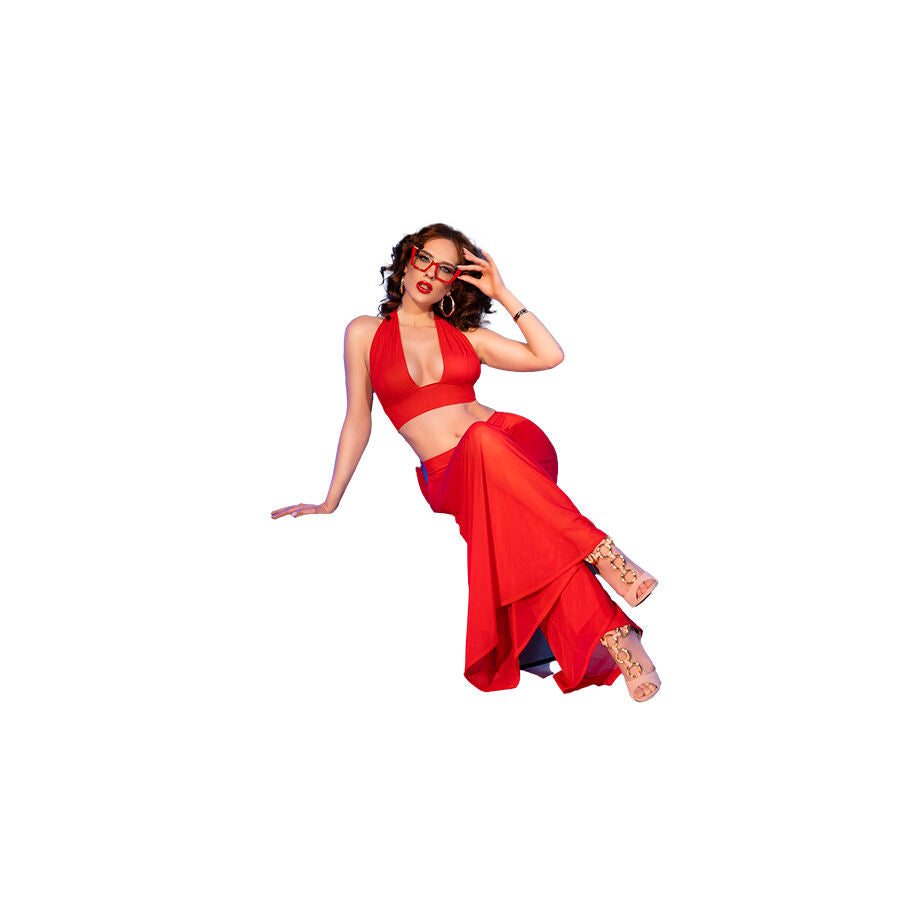 CHILIROSE - CR 4857 ROTES TOP- UND HOSENSET, GRÖSSE S