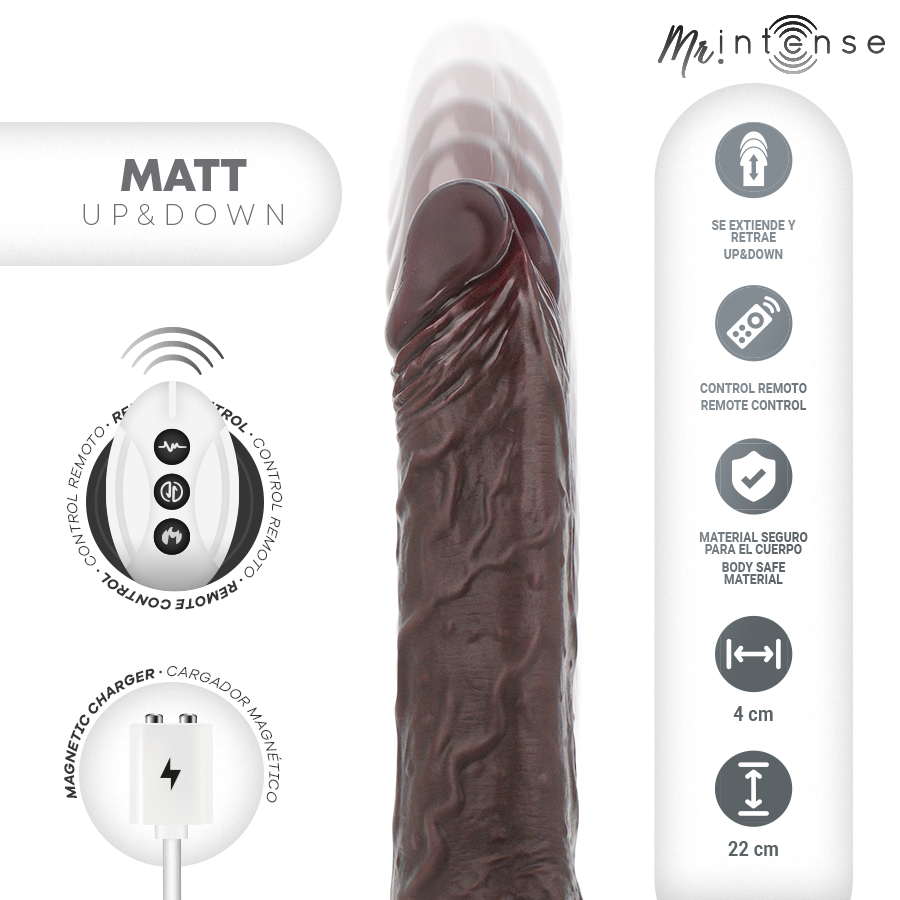 MR INTENSE – MATT REALISTISCHES MULTIFUNKTIONS-MOTOR MIT VIBRATION, AUF- UND AB-FERNBEDIENUNG, 22 CM – O – 4 CM