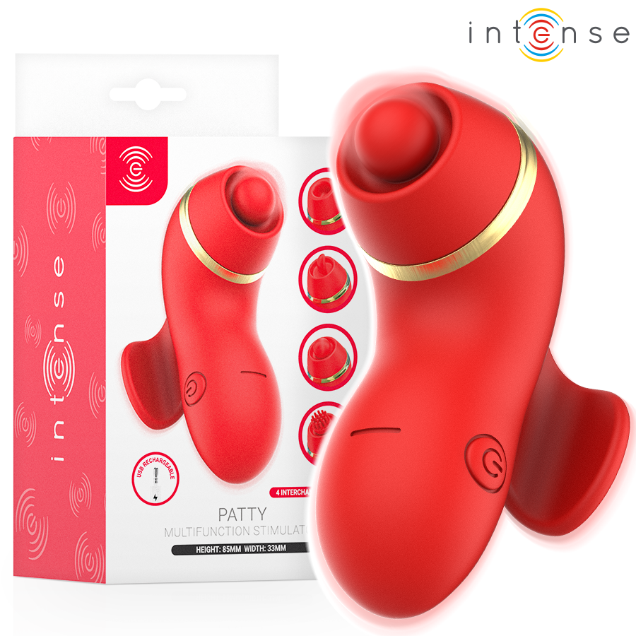 INTENSE - PATTY-STIMULATOR MIT 4 AUFSÄTZEN, SAUG-, KLETTER-, KITZEL- UND LECKFUNKTION
