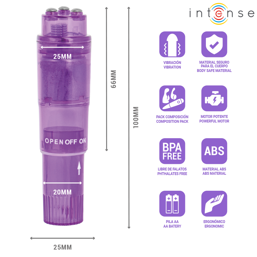 INTENSE - KURT MINI-MASSAGEGERÄT MIT 4 AUSTAUSCHBAREN AUFSÄTZEN, LILA