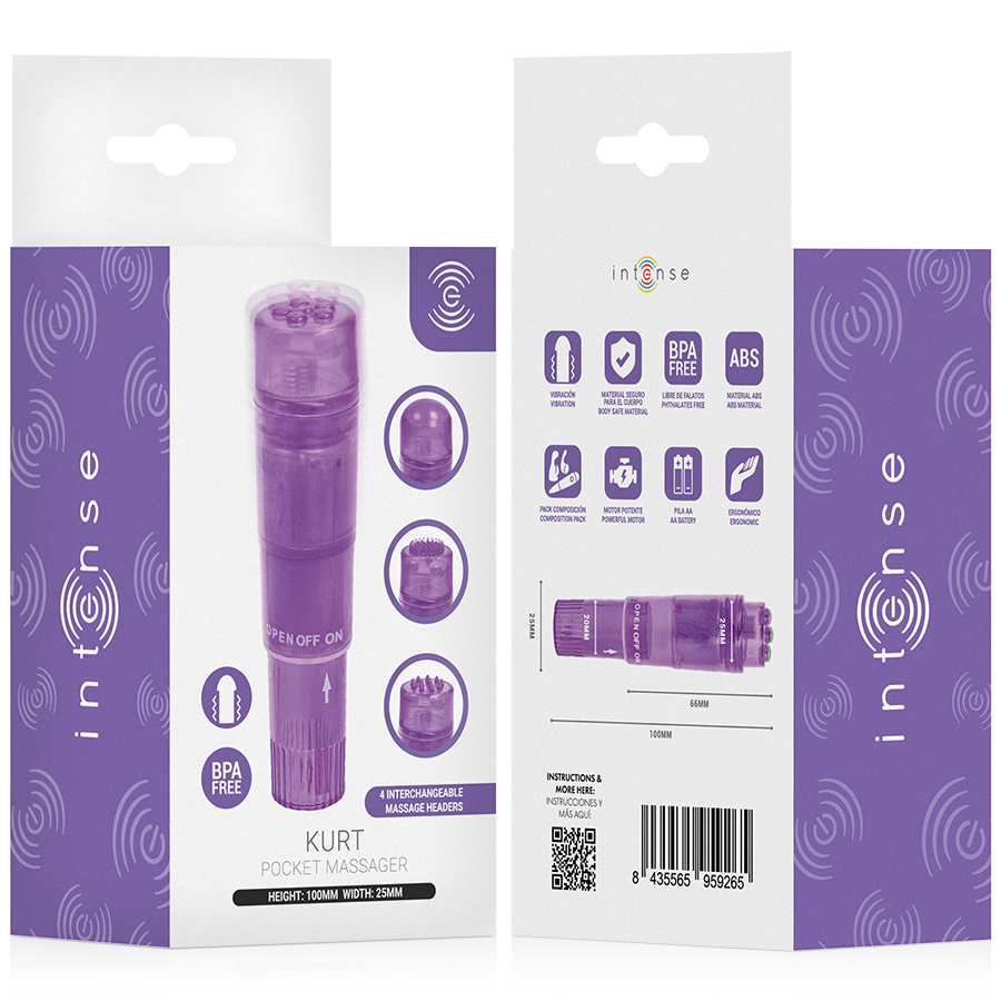 INTENSE - KURT MINI-MASSAGEGERÄT MIT 4 AUSTAUSCHBAREN AUFSÄTZEN, LILA