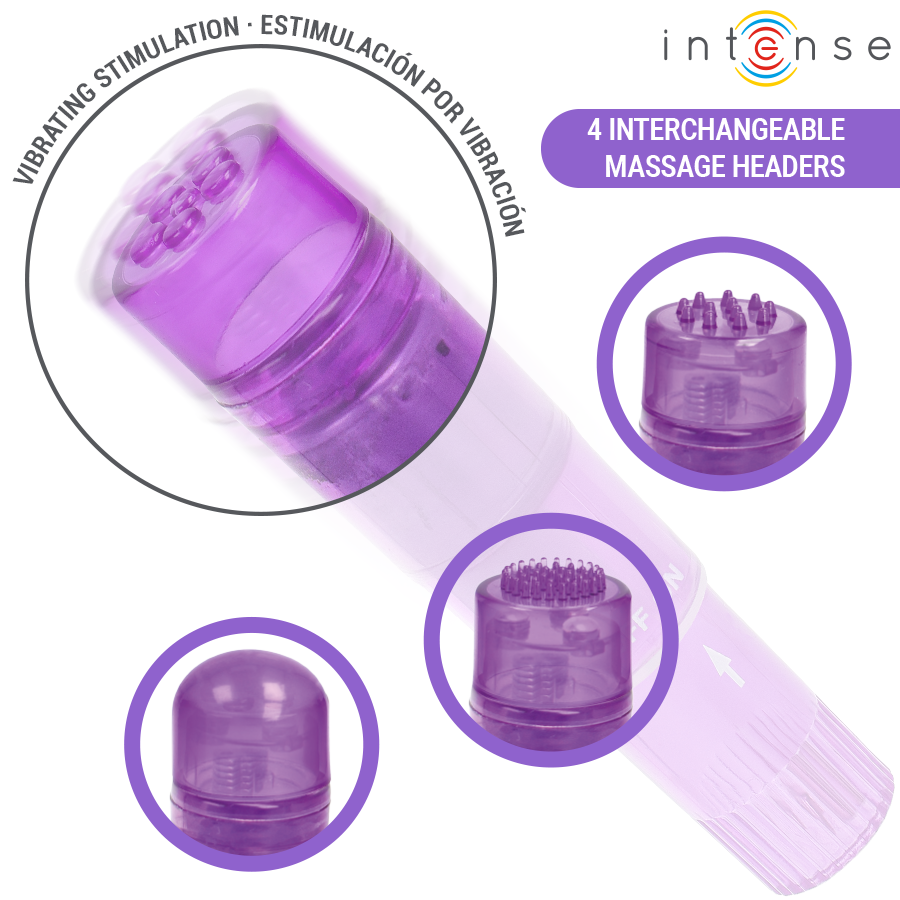 INTENSE - KURT MINI-MASSAGEGERÄT MIT 4 AUSTAUSCHBAREN AUFSÄTZEN, LILA