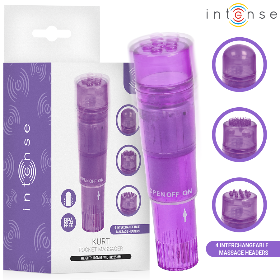 INTENSE - KURT MINI-MASSAGEGERÄT MIT 4 AUSTAUSCHBAREN AUFSÄTZEN, LILA