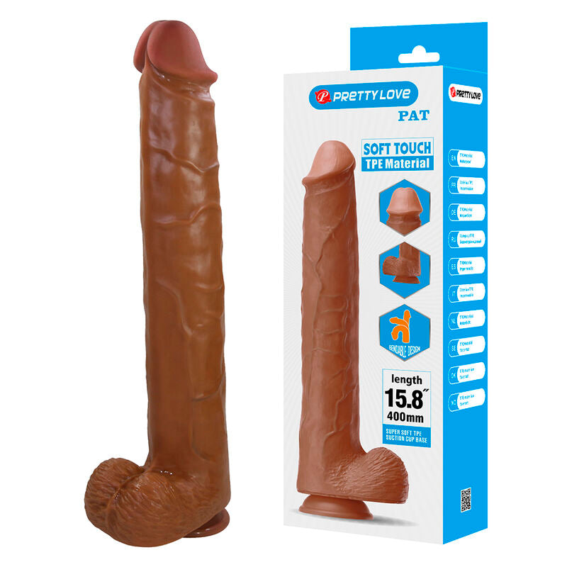 PRETTY LOVE - PAT REALISTISCHER FLEXIBLER DILDO MIT SAUGNAPF 40 CM -Ø- 6 CM BRAUN