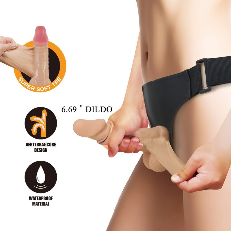 PRETTY LOVE - ZANE HARNESS MIT FLEXIBLES DILDO 17 CM Ø 4,3 CM NATÜRLICH
